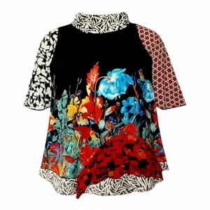 Lee Andersen Wearable Art Plus Size Floral Tunic Mixed Print Boho Artsy Top 1X